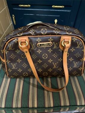 Louis Vuitton Brown Monogram Canvas Bag with Tan Leather Trim